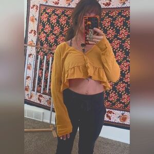 100% cotton long sleeve crop top ruffled shirt